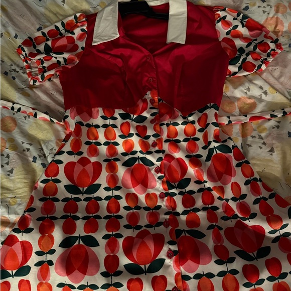 Smak parlor plus size 1970s red orange tulip mini shirt dress size 1X - Picture 4 of 8